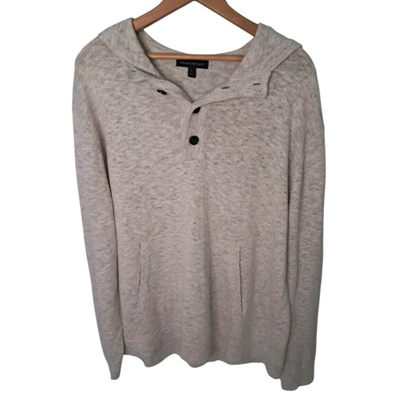 Banana Republic Other - Banana Republic Henley Hoodie Sweater Men's Large Gray Cotton Linen Long Sleeve